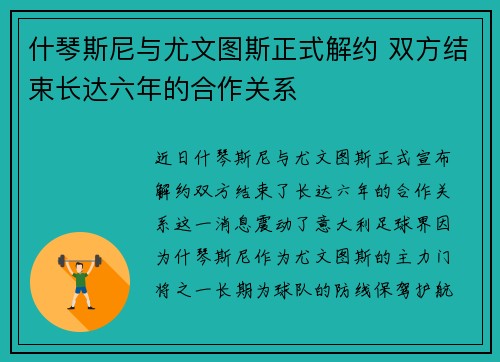 什琴斯尼与尤文图斯正式解约 双方结束长达六年的合作关系 什琴斯尼与尤文图斯正式解约 双方结束长达六年的合作关系